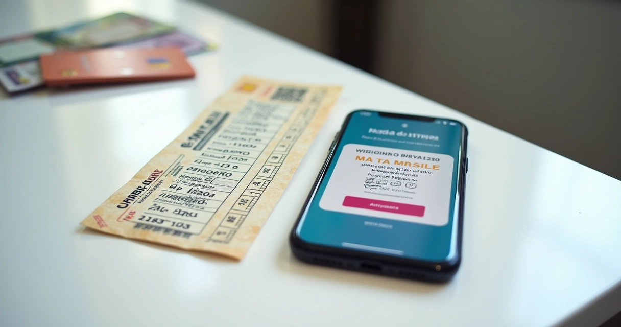 Bilhete premiado da Mega da Virada próximo a um celular em tela de app de apostas 