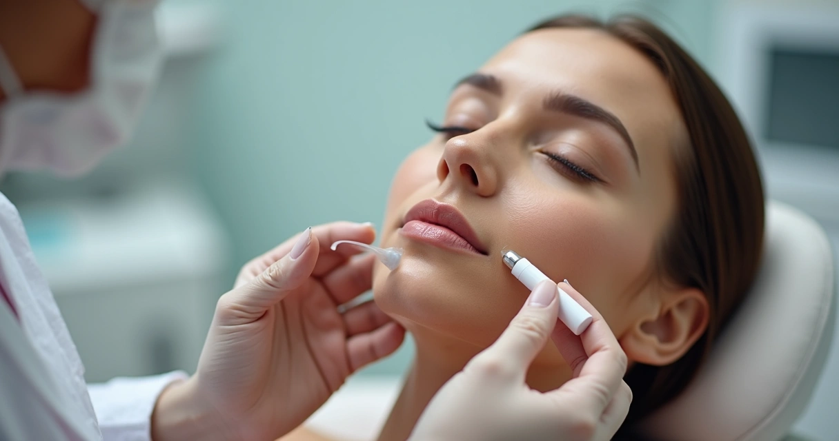 Aplicação de bioestimulador no contorno mandibular de mulher