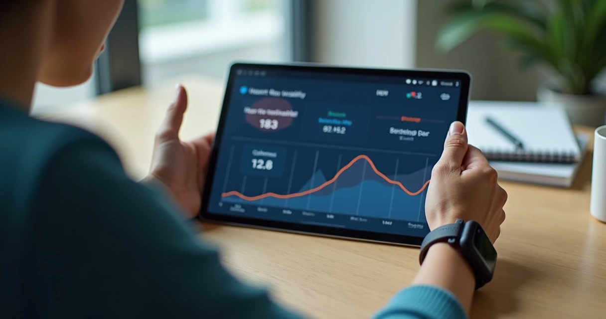 Person tracking breathing and heart rate on a wearable device 