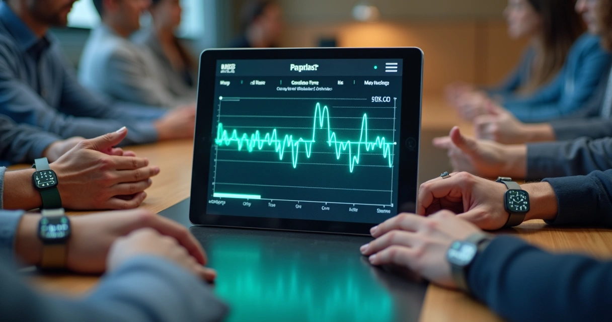 Biofeedback monitors displaying group coherence scores 