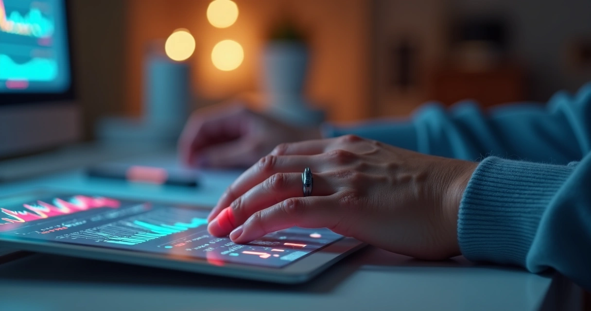 Hand with biofeedback sensors, heart rate and skin response graphs in background