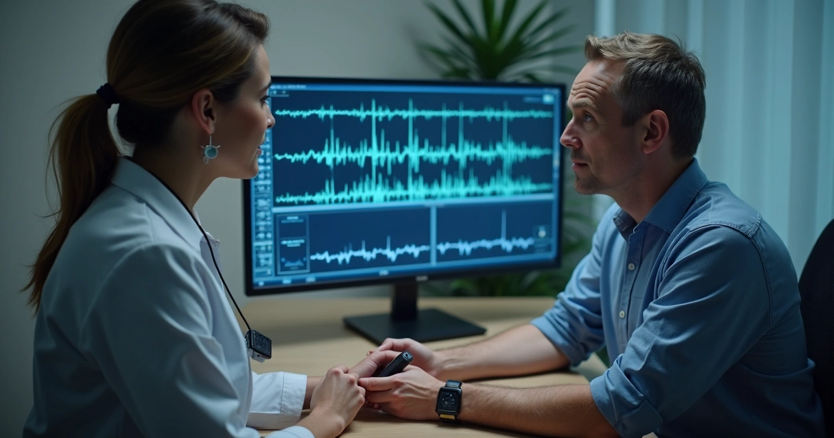 Profissional monitora paciente durante sessão de biofeedback com sensores