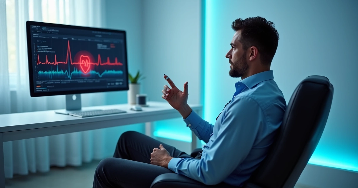 Homem utilizando biofeedback em sessão terapêutica 