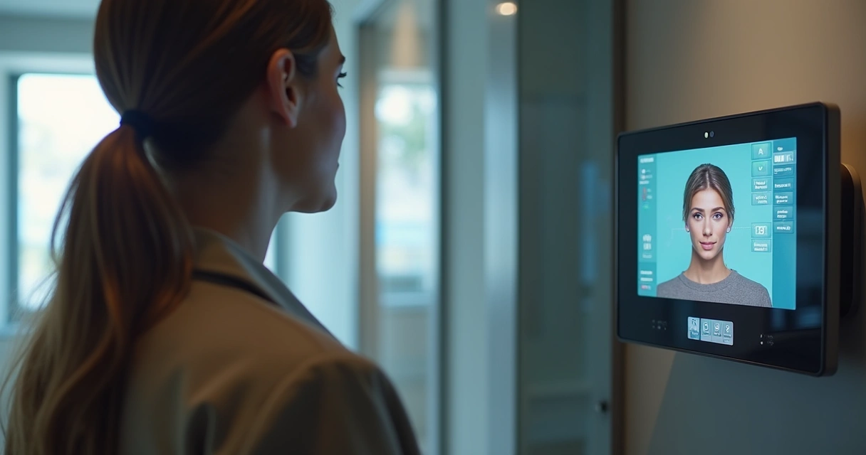 Funcionário faz reconhecimento facial para registro de ponto