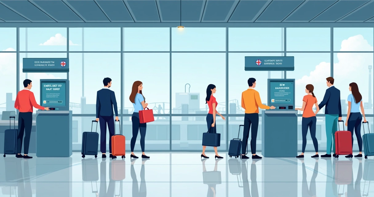 Businesspeople enrolling at a biometric center at Larnaca Airport 