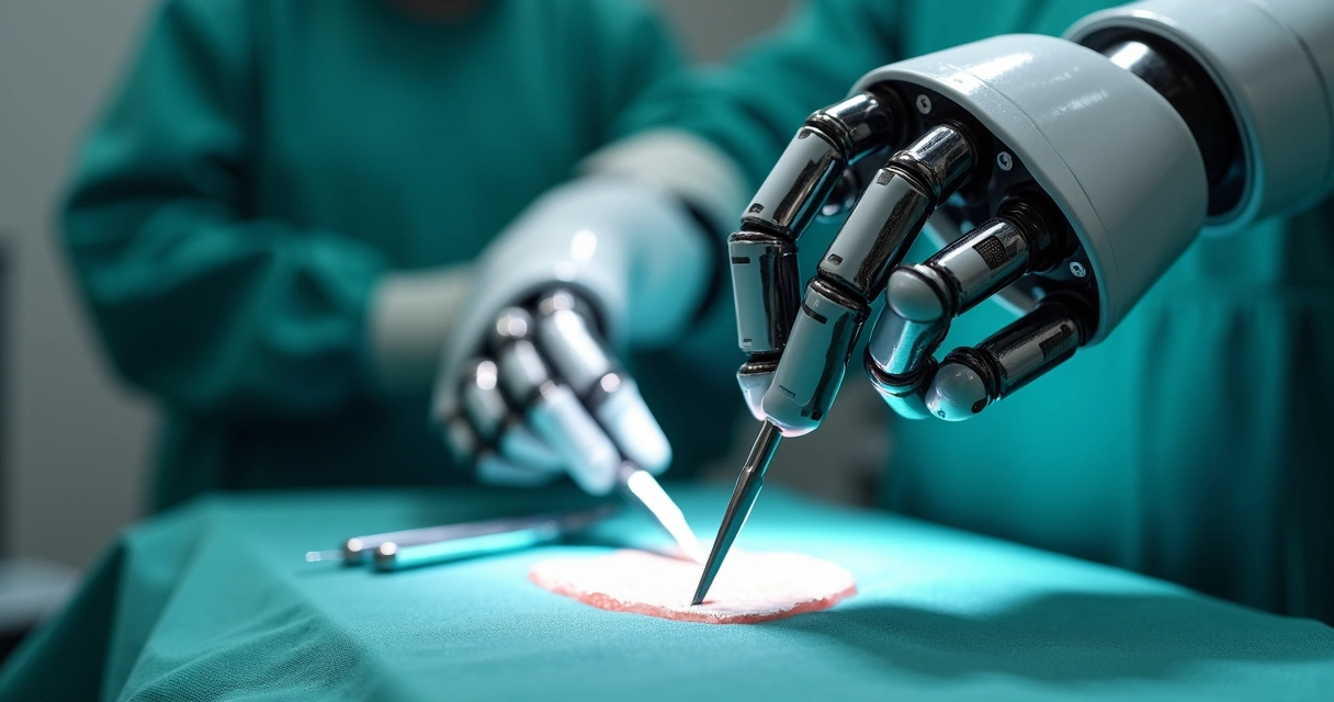 Braço robótico segurando bisturi na cirurgia 
