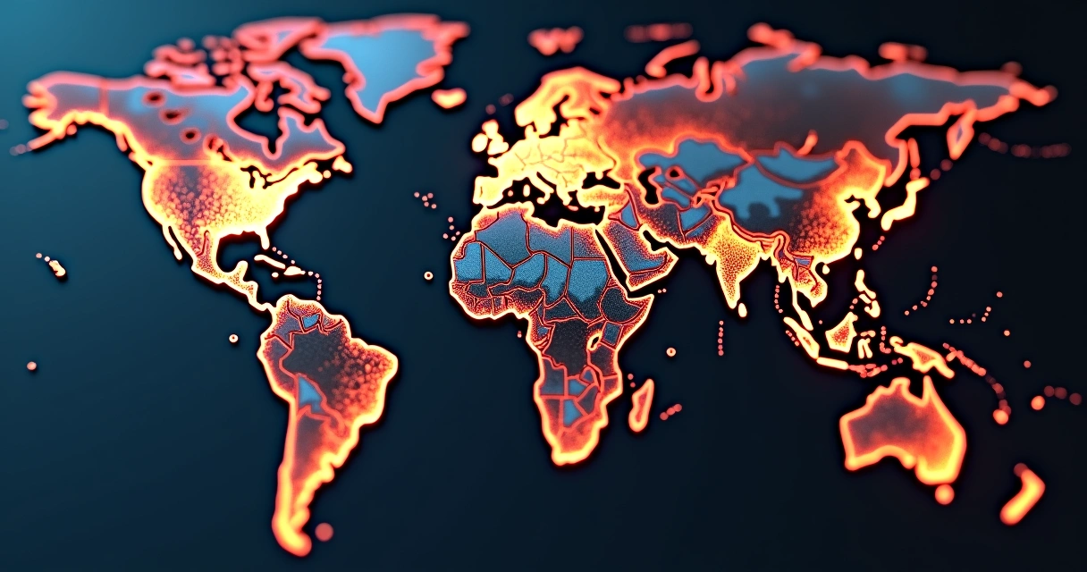 Gráfico de preço do Bitcoin em tela digital com mapa do Oriente Médio ao fundo representando tensão geopolítica e mercados financeir os voláteis 