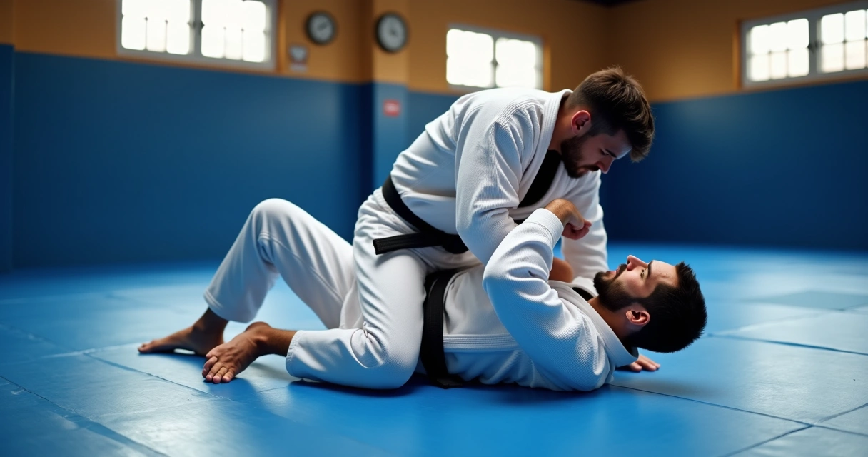 Practitioner demonstrating mount position in BJJ