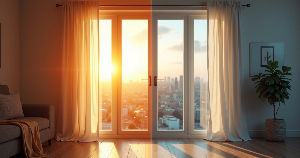 Ilustração de economia de energia com cortinas blackout 