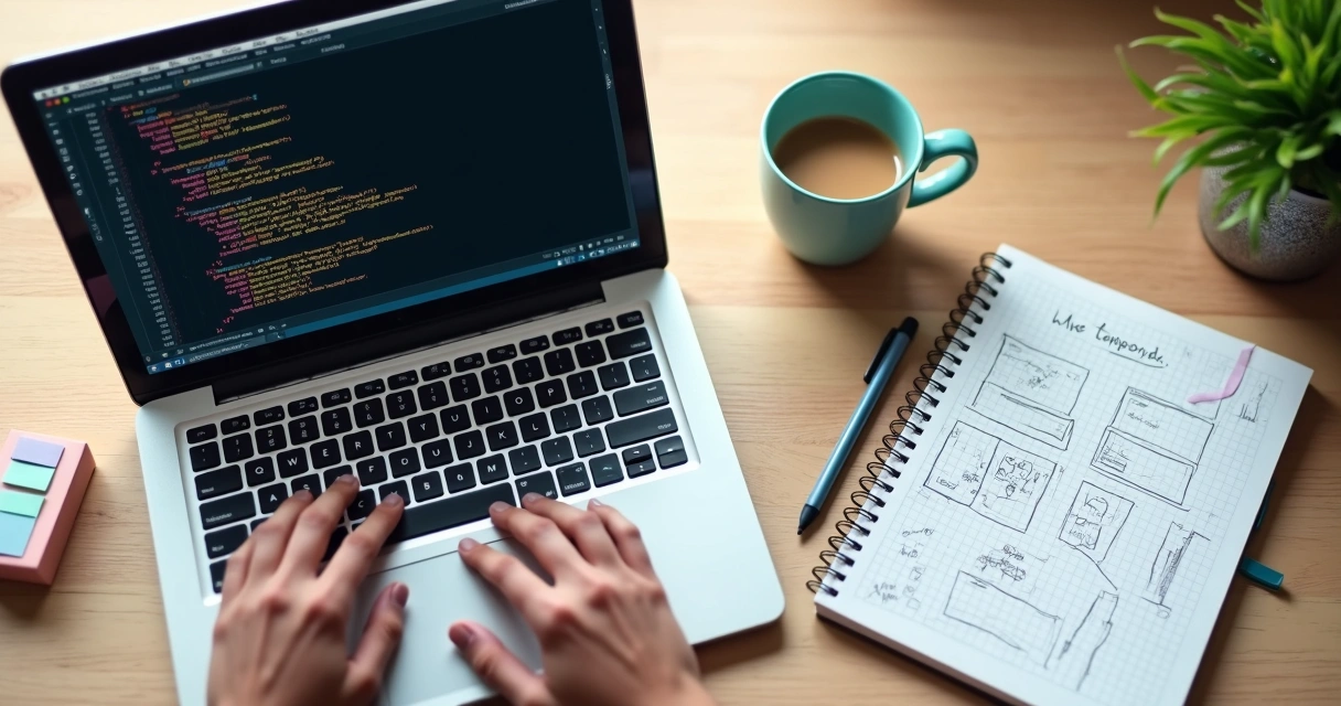 Developer coding Blade template on laptop 
