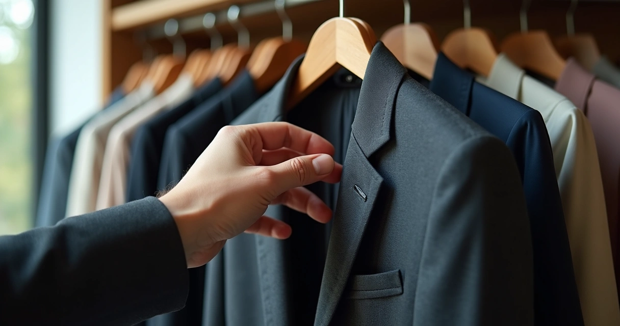 Detalhe do tecido de um blazer de alfaiataria de alta qualidade 