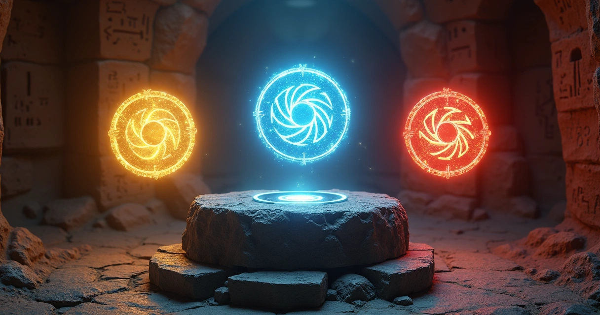 Representação visual de três símbolos de blessings avançadas lado a lado.