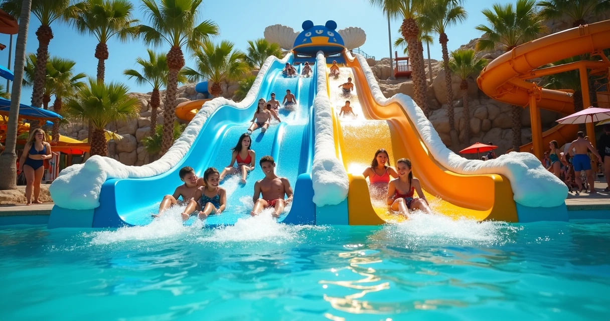 Pessoas deslizando nos escorregadores do Blizzard Beach