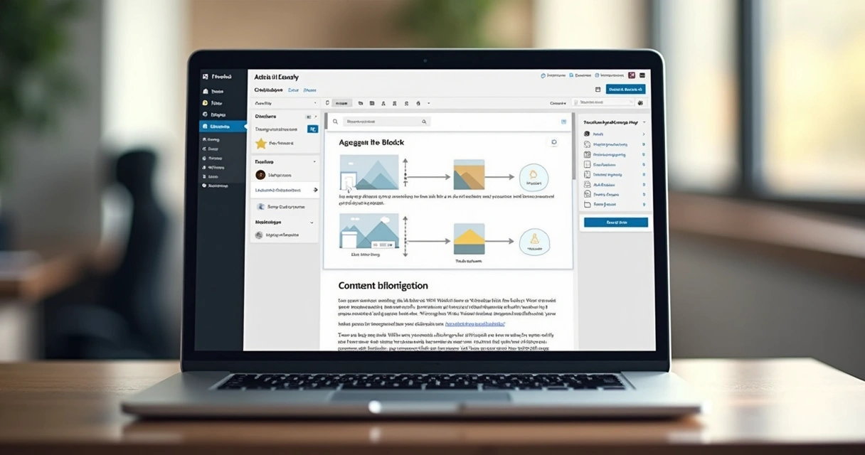 Block editor workspace with various content blocks arranged on a WordPress page 