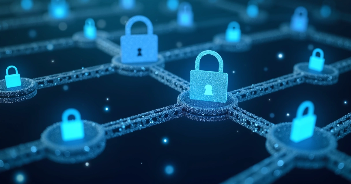 Simbolo de blockchain conectando diplomas digitais 