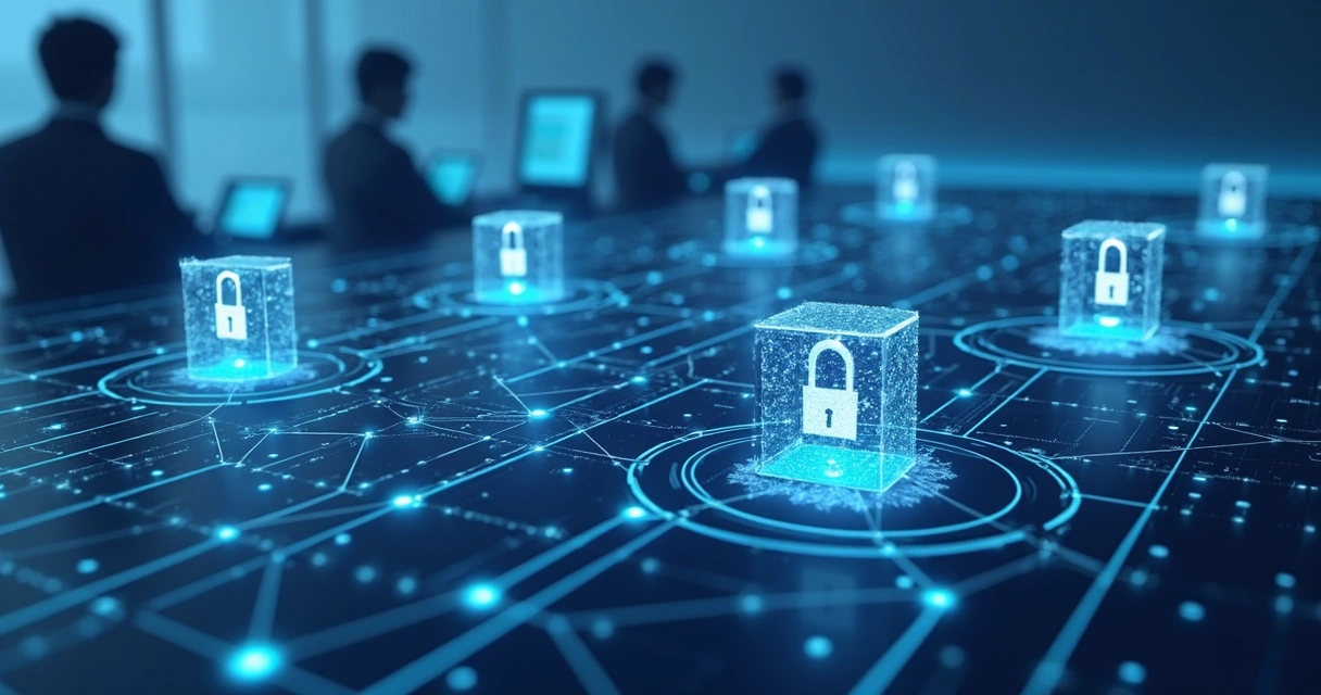Gráfico digital de blockchain com cadeias de blocos conectados 