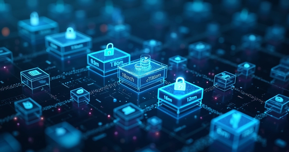 Representação visual de blockchain protegendo registros contábeis 