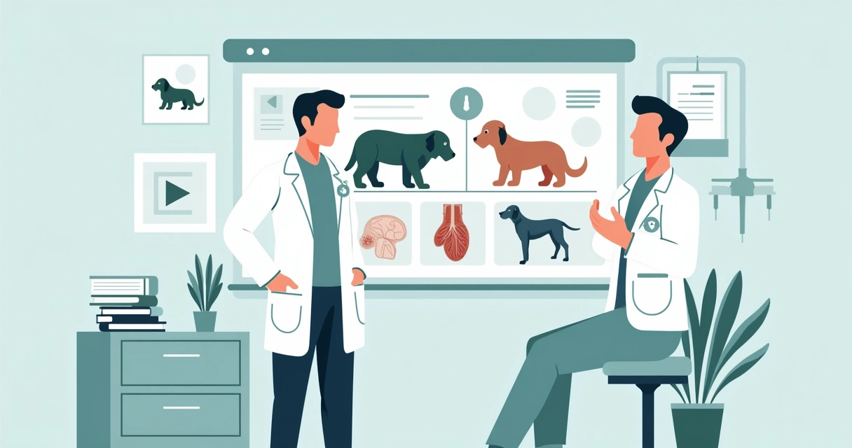 Ilustração de vídeo educativo sobre bloqueio anestésico veterinário 