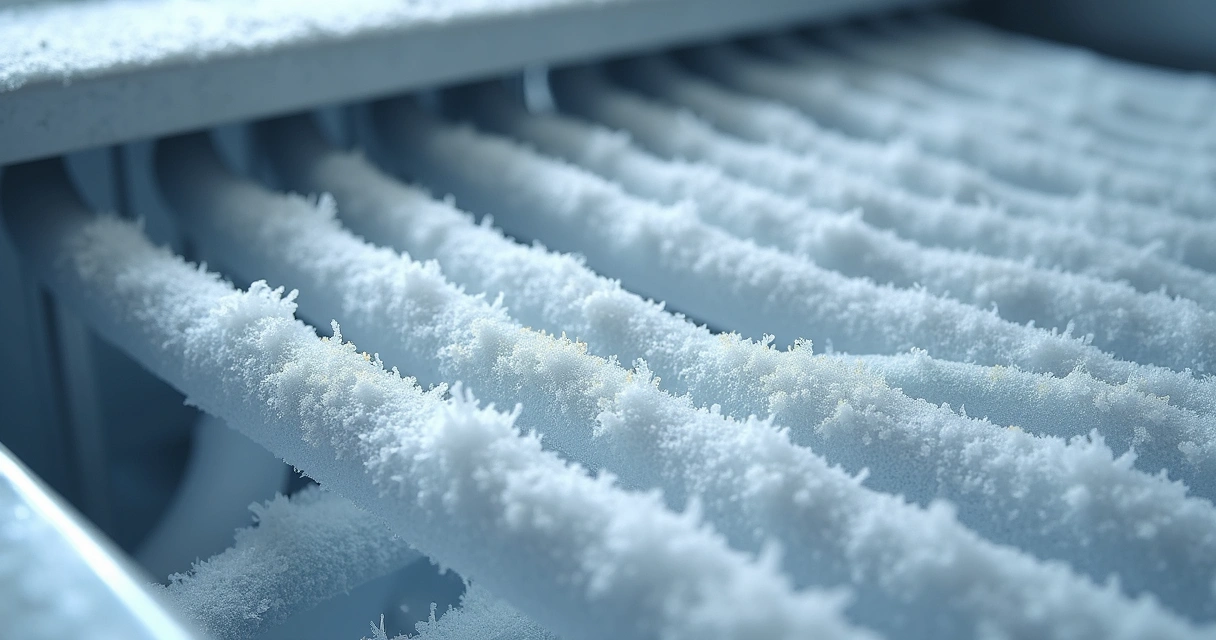 Placa de gelo na serpentina da geladeira 