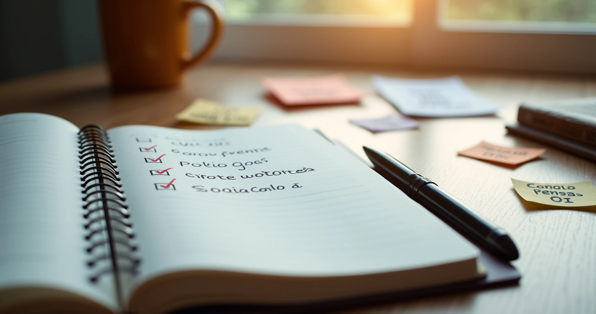 Bloco de notas com metas escritas à mão 