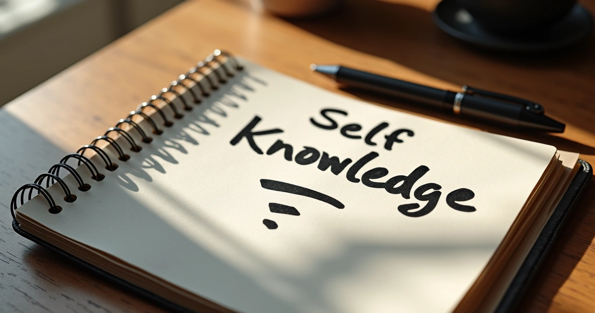 Caderno de anotações sobre autoconhecimento com caneta ao lado 