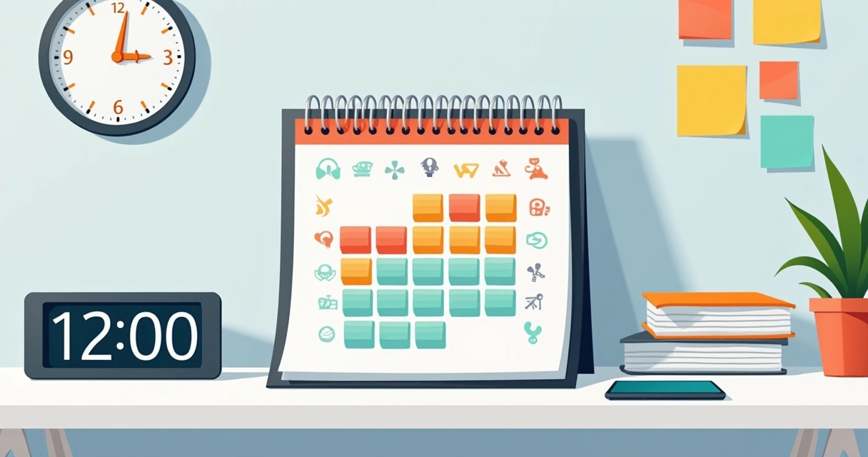 Agenda aberta mostrando blocos de tempo coloridos 