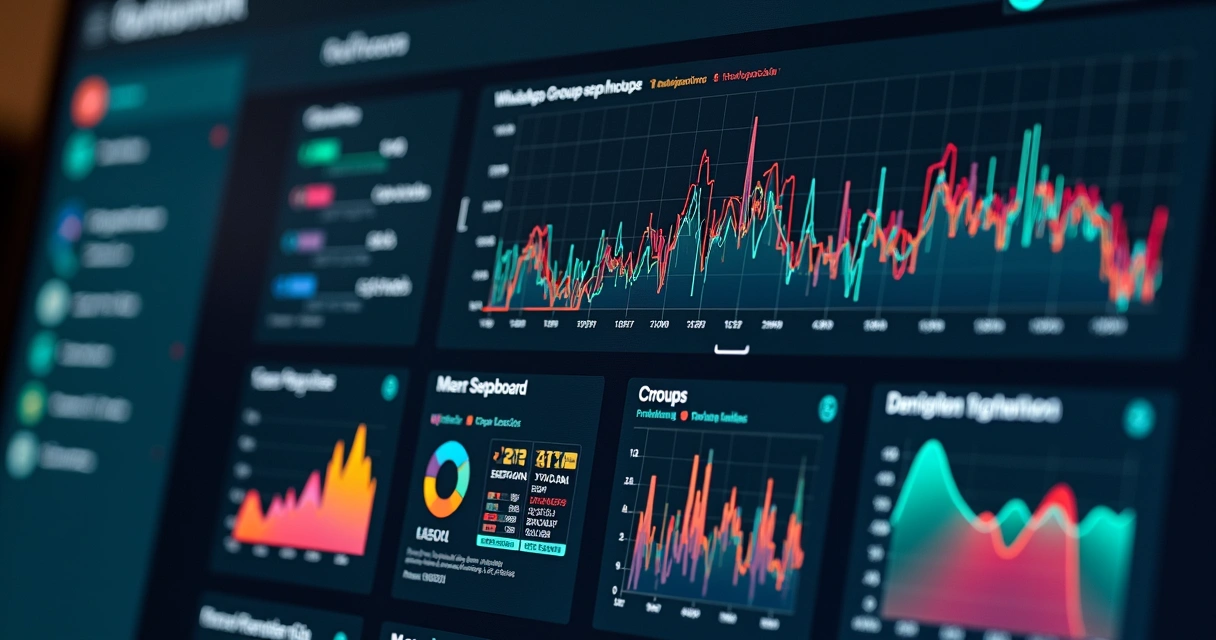 Dashboard de blocos analytics do WhatsApp em exibição com gráficos coloridos 