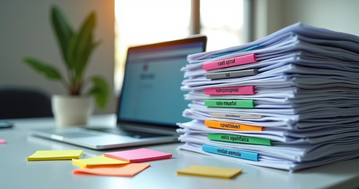 Blocos fiscais empilhados e documentos com números em destaque 