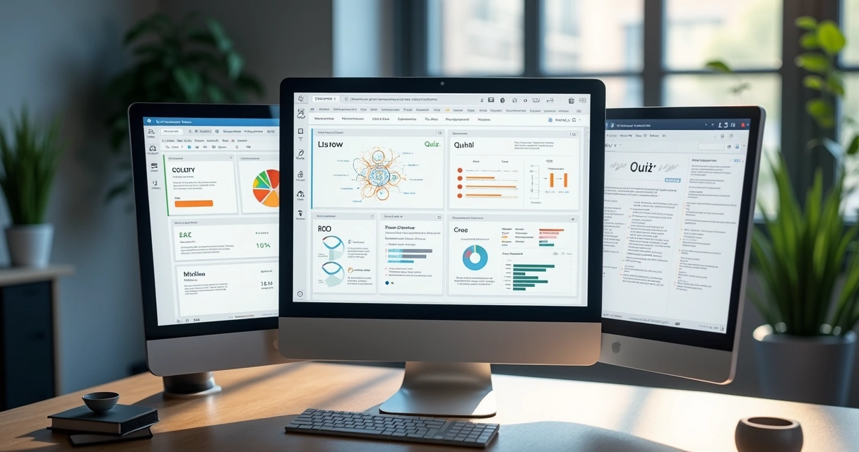 Blocos HTML dinâmicos na interface do Notion, com exemplos de calculadora, quiz e organograma 