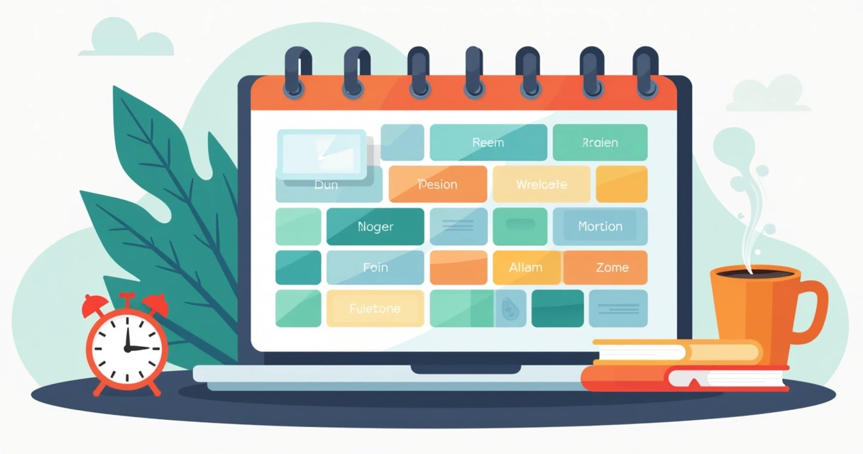 Blocos do calendário marcando períodos de foco e pausas