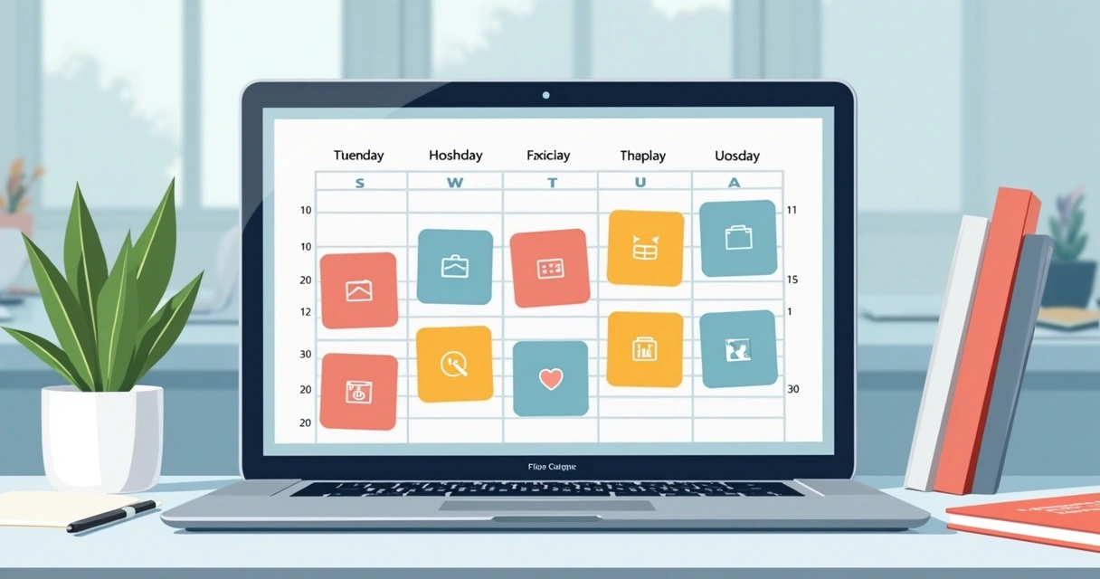 Calendário digital com blocos coloridos de tarefas