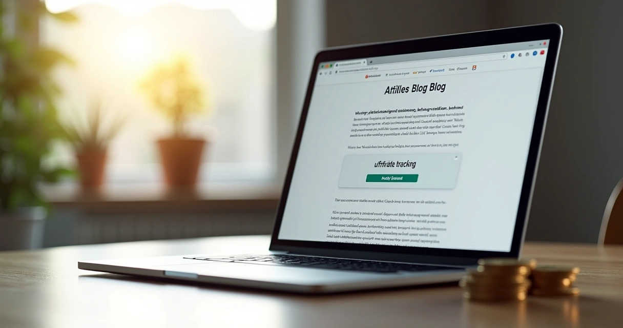 Tela de blog mostrando botão de compra de afiliado em artigo, com moedas digitais ao lado 
