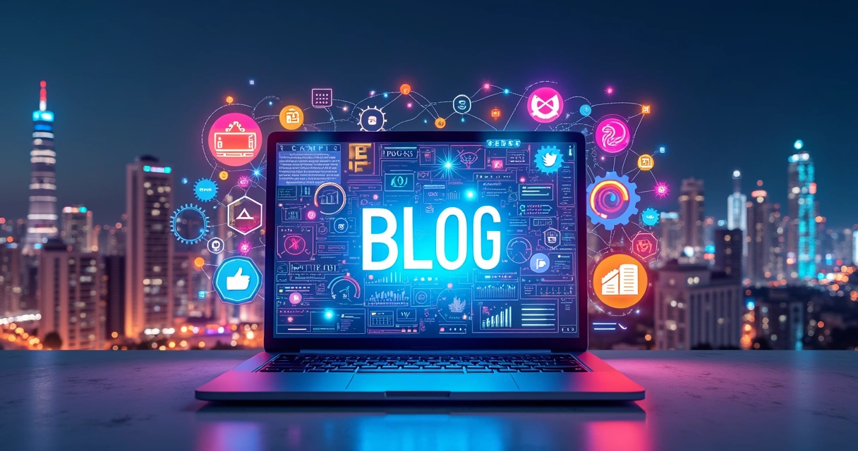 Ilustração representando automação de blogs com inteligência artificial 