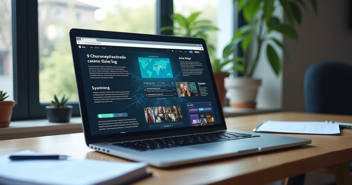 Visualização de blog sendo criado automaticamente em laptop 