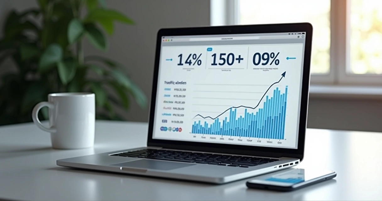 Layout de um blog automático exibido em notebook e smartphone 