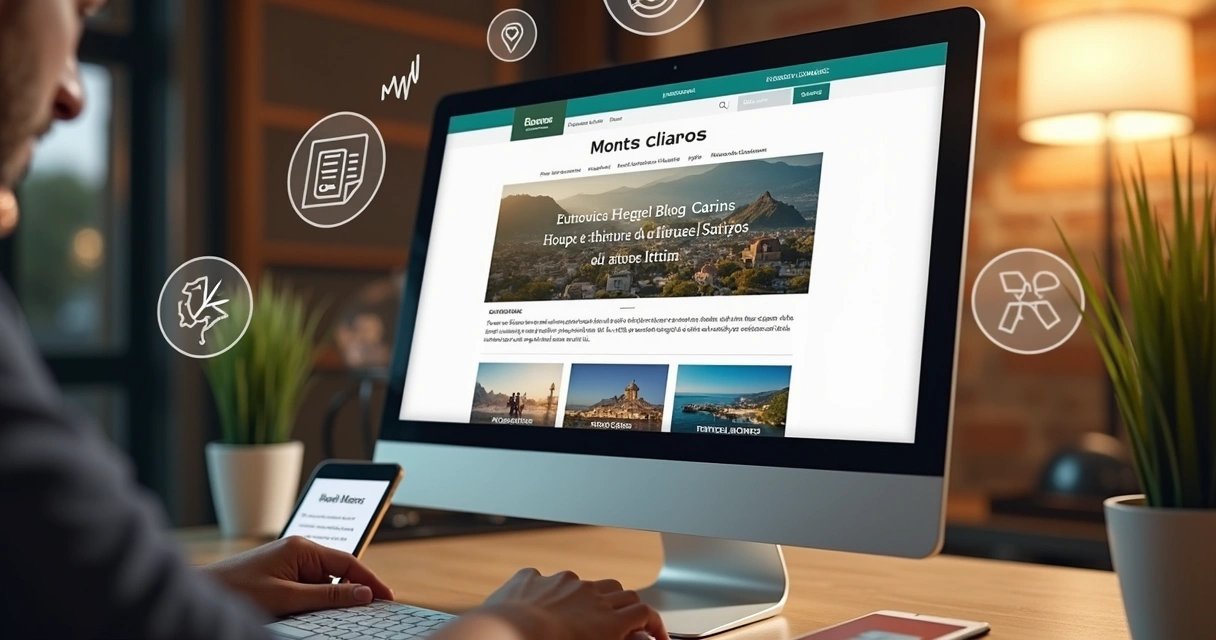 Tela de computador exibindo um blog automático em Montes Claros 