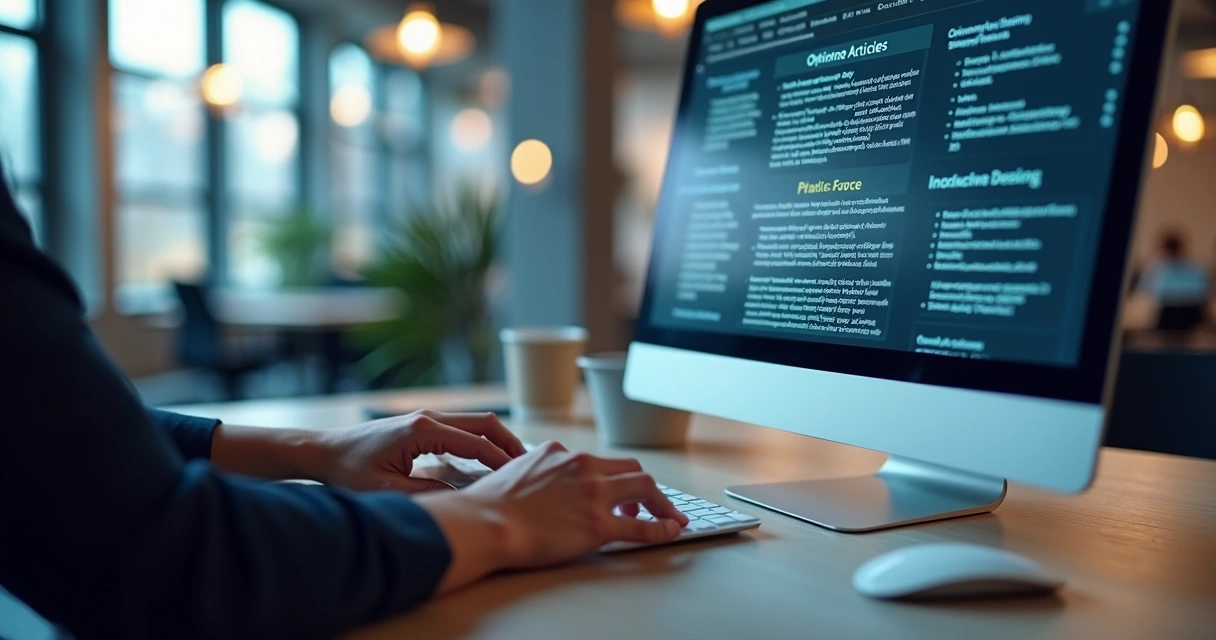 Blog automático exibindo diversos artigos otimizados em uma tela de computador 