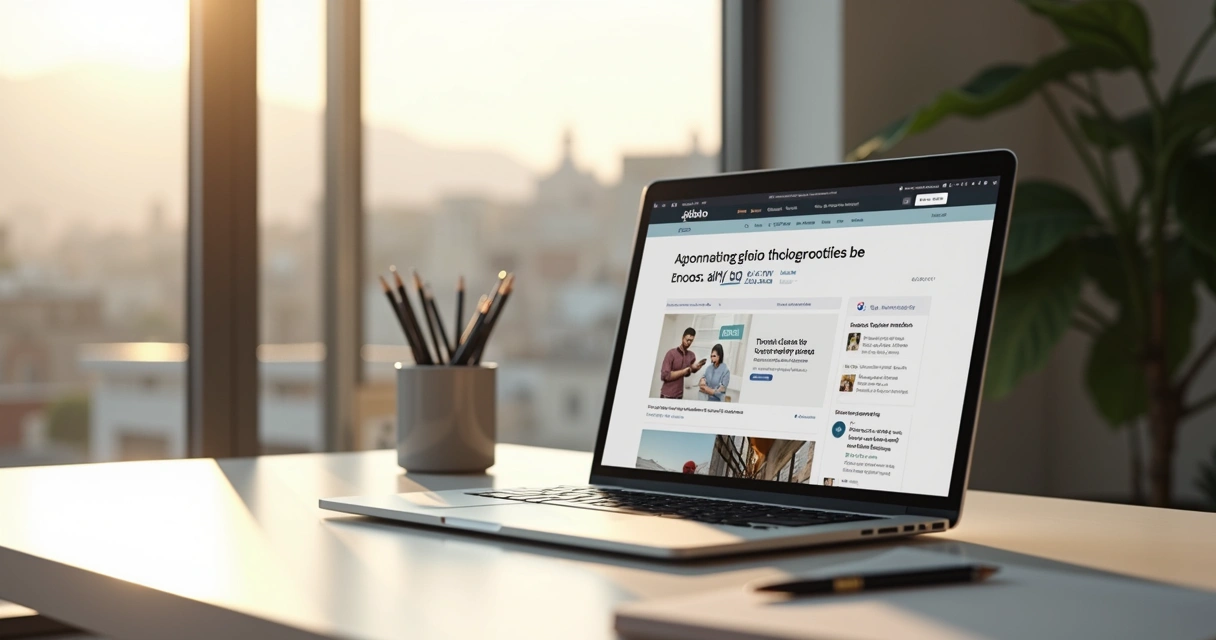 Computador mostrando blog automático com conteúdos sobre marketing digital 