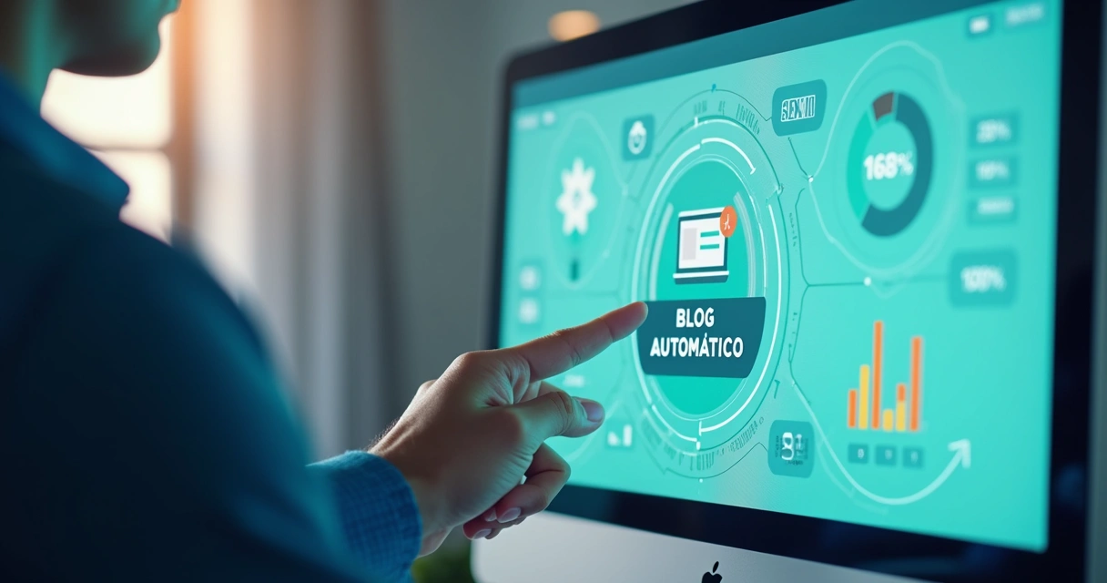 Ilustração de painel de controle digital com blog automático em destaque 