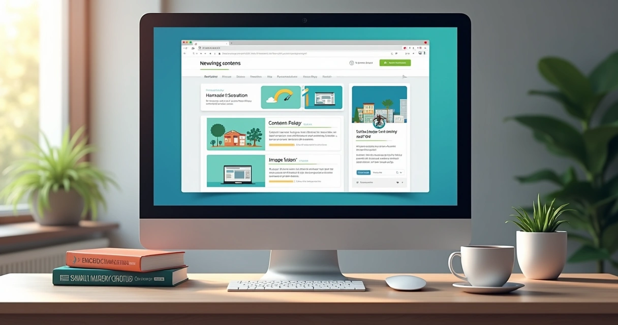 Tela de computador mostrando blog sendo criado automaticamente por IA 