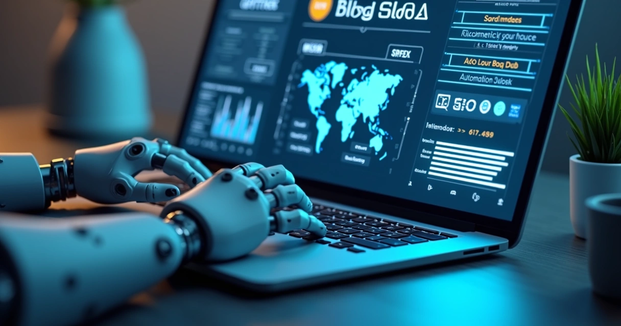 Representação de blog sendo construído automaticamente no computador 