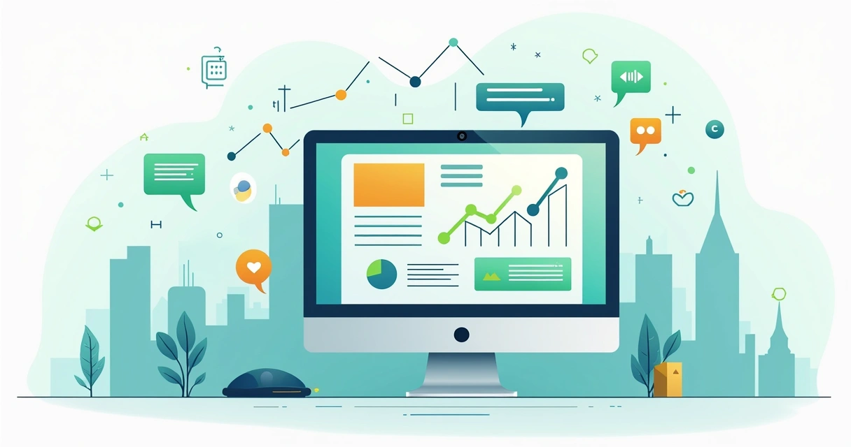 Ilustração de blog automático mostrando gráficos ascendentes 