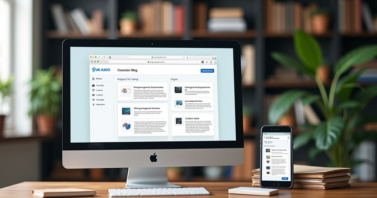 Tela de computador mostrando blog automático sendo criado 