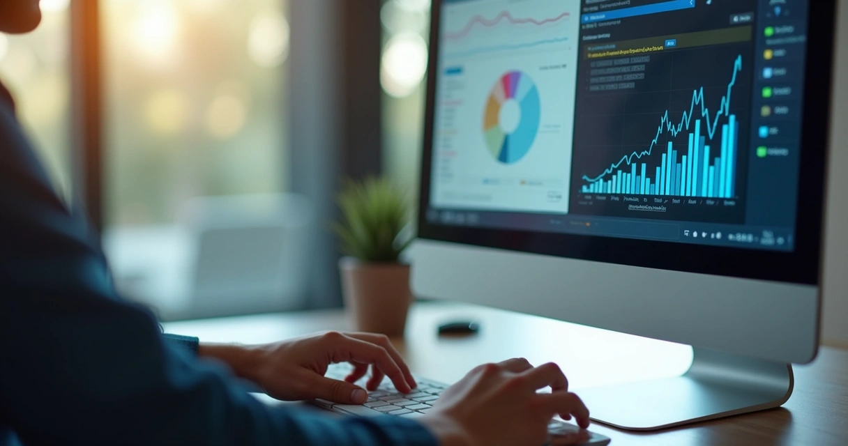 Tela de computador mostrando blog automático moderno desenvolvido por IA 