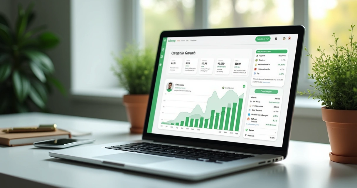 Tela de computador mostrando crescimento de blog automatizado 