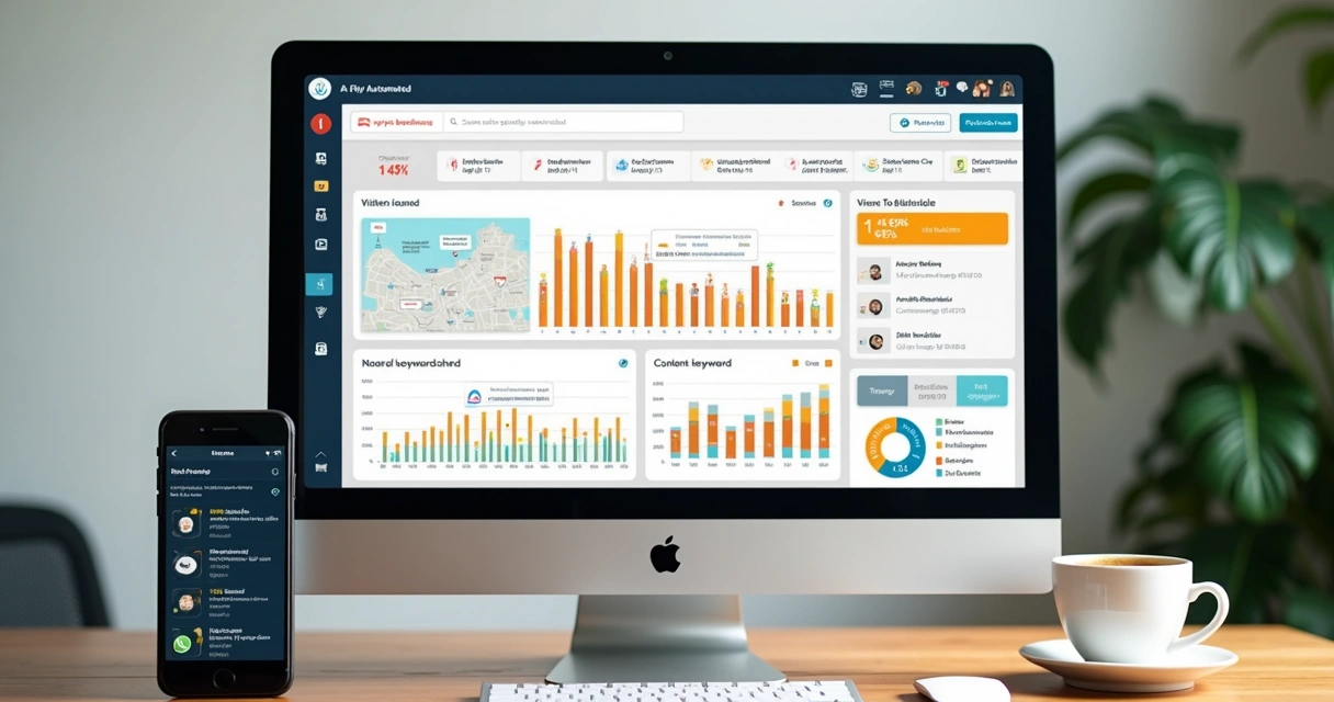 Tela de blog automatizado com gráficos de desempenho 