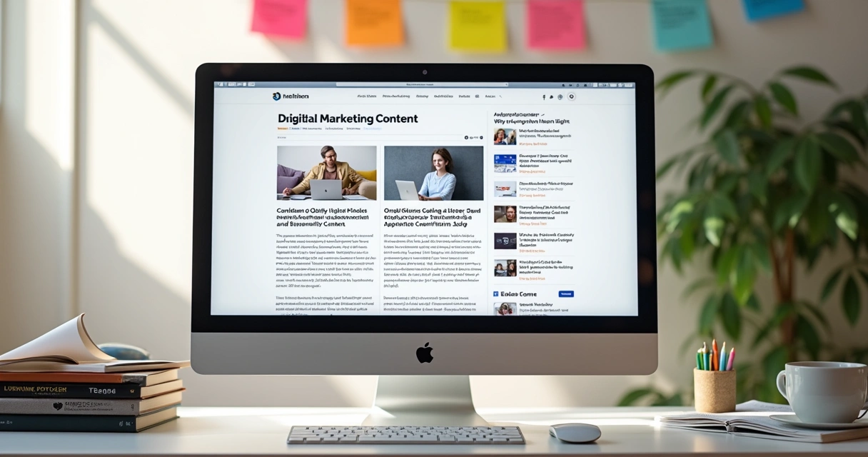 Artigos de blog em destaque em tela de computador.