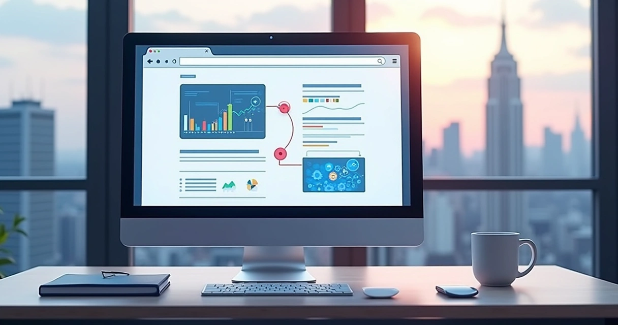 Representação de um blog automático criado por IA em tela de computador 