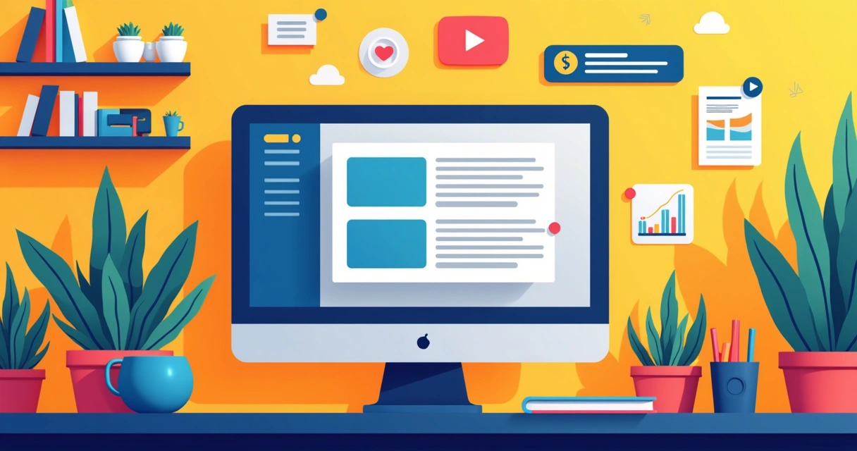 Ilustração de blog de marketing digital com artigos e gráficos 