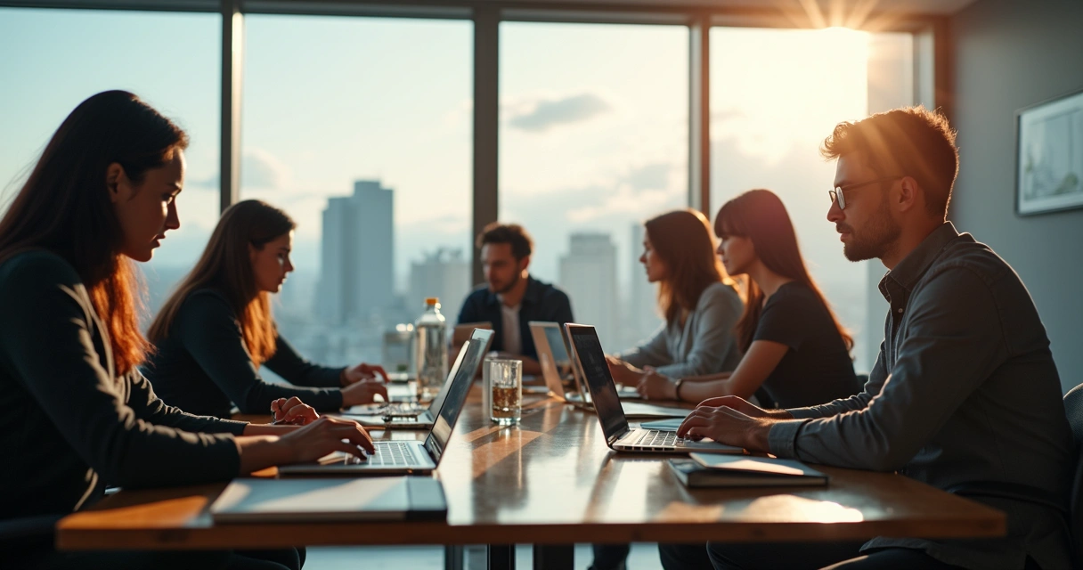 Blogs e materiais de marketing digital sendo criados em mesa de escritório